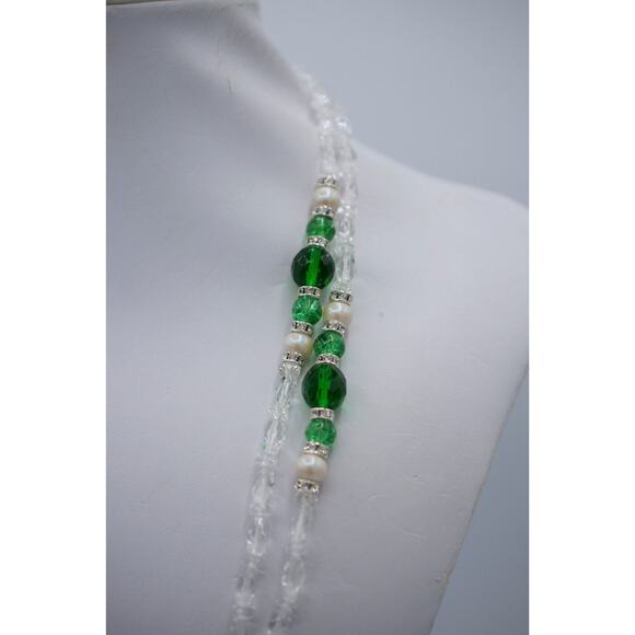 Vintage 54" Crystal Beaded Necklace Sparkling Green Pearl 54" NOS 1980s Bin3 - Picture 9 of 12